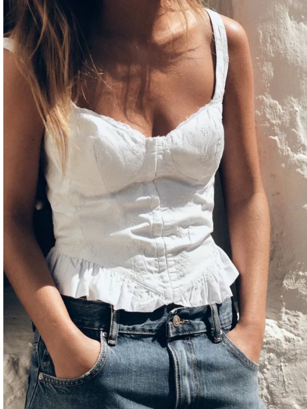Zara White Embroidered Corset Top